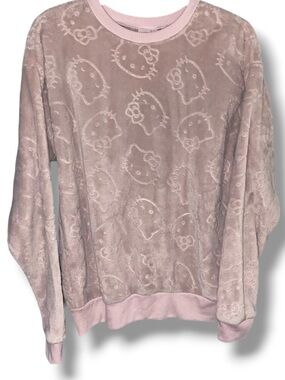 Hello Kitty Women’s Fuzzy Pastel Pink Long Sleeve Sweater Comfy Cozy Cute